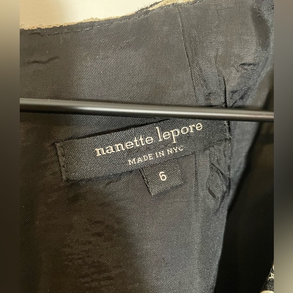 Nanette Lepore Belted Black Beige Lace Sheath Fitted Dress Size 6 Cocktail - Picture 2 of 12